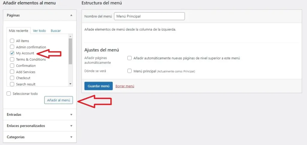 Añadir Elementos al Menú de WordPress