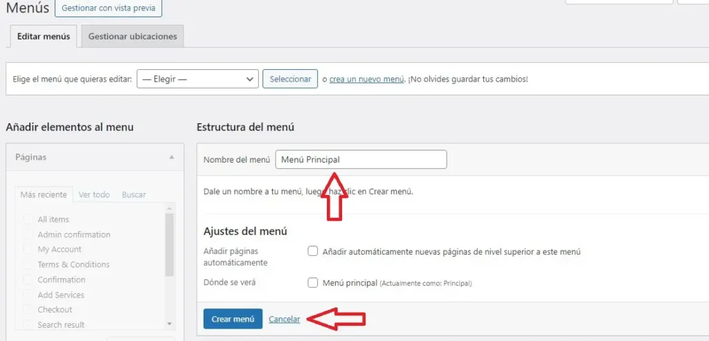 Crear y Configurar menús de WordPress