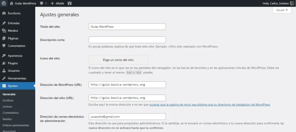 Ajustes Generales - Configuración Inicial de WordPress