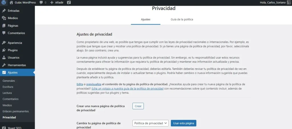 Ajustes de Privacidad - Configuración Inicial de WordPress