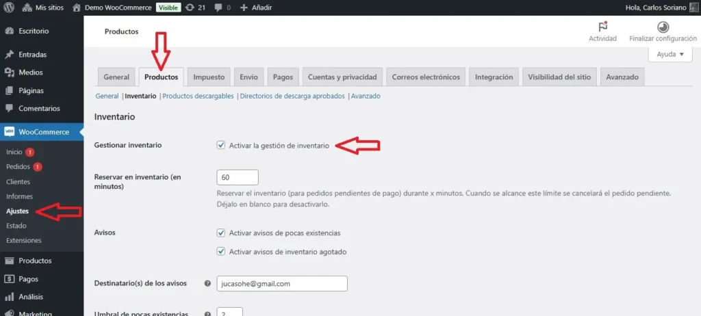 Activar Gestión de Inventario en WooCommerce