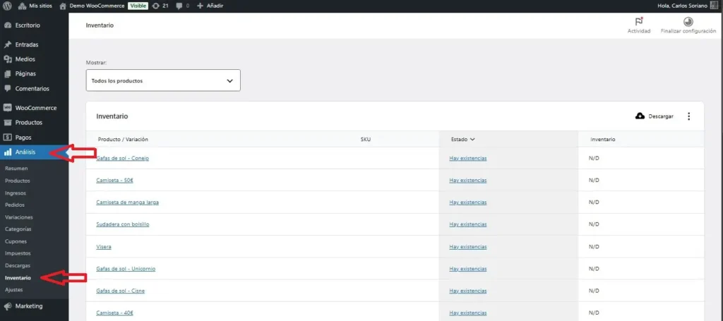 Revisar inventario en WooCommerce