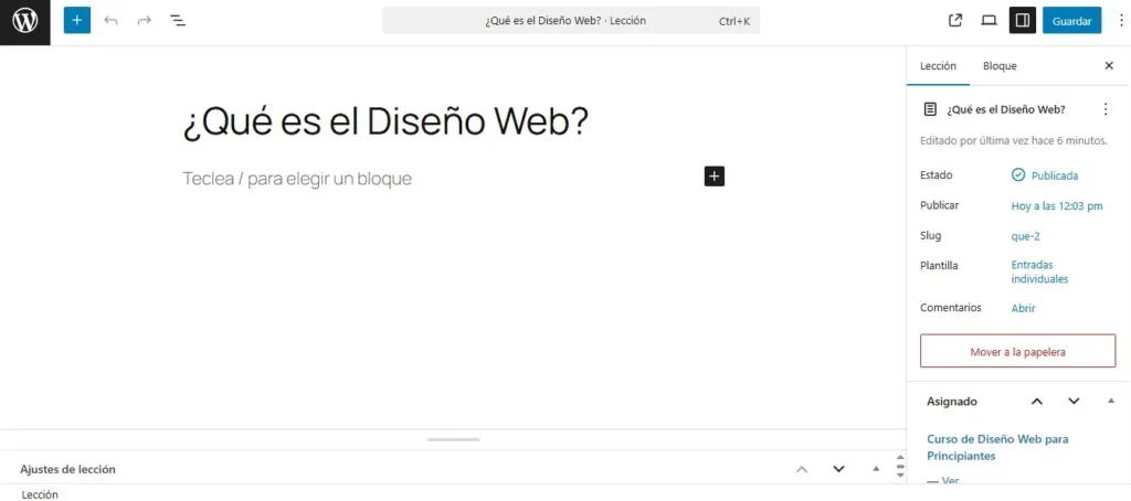 Editar Lecciones en Gutenberg Editar Lecciones en Gutenberg. Crear Cursos con LearnPress.