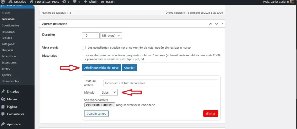 Adjuntar archivos. Subir archivos en el editor clásico Adjuntar archivos. Subir archivos en el editor clásico