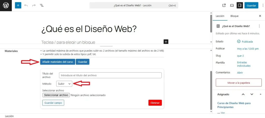 Adjuntar archivos. Subir archivos en Gutenberg Adjuntar archivos. Subir archivos en Gutenberg