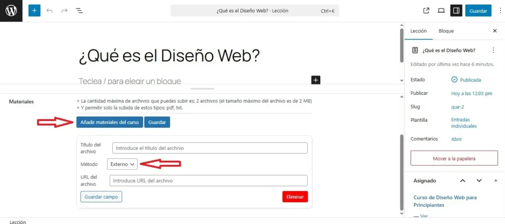 Adjuntar archivos. Enlazar vídeos en Gutenberg Adjuntar archivos. Enlazar vídeos en Gutenberg