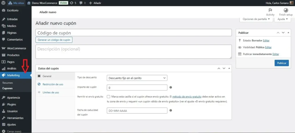 CREAR UN CUPÓN CON IMPORTE MÍNIMO DE PEDIDO