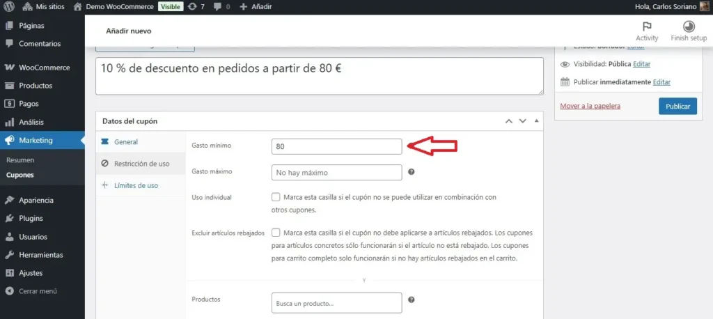 Introducir Importe mínimo