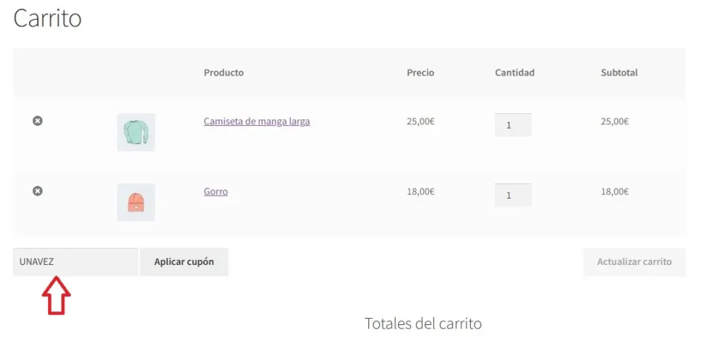 Añade productos al carrito y aplica el cupón con límite de uso por usuario Añade productos al carrito y aplica el cupón con límite de uso por usuario